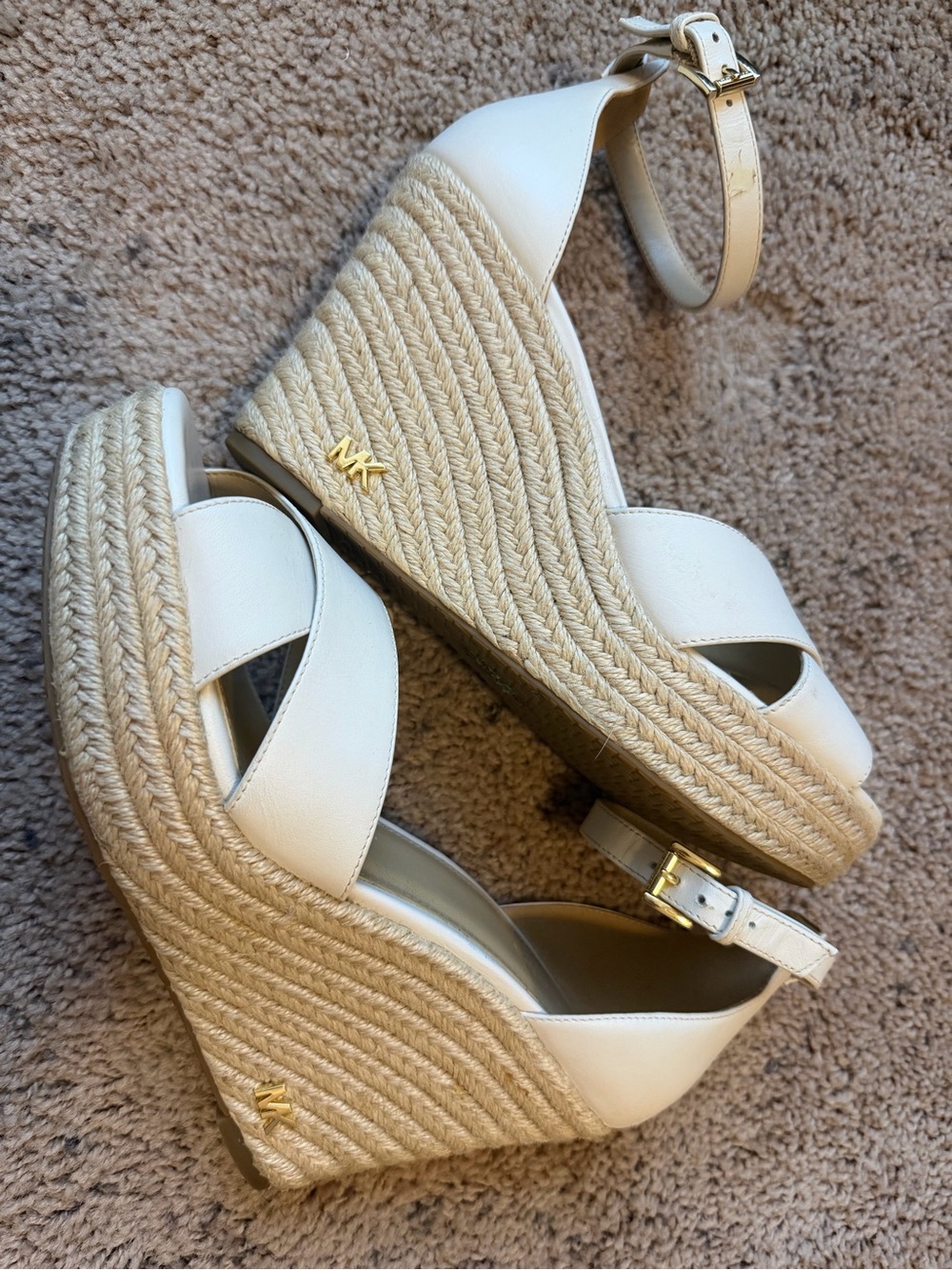 Michael Kors White Leather Espadrille Wedge Sandals - Size 8